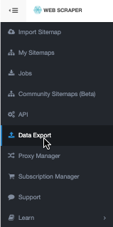 Data export menu